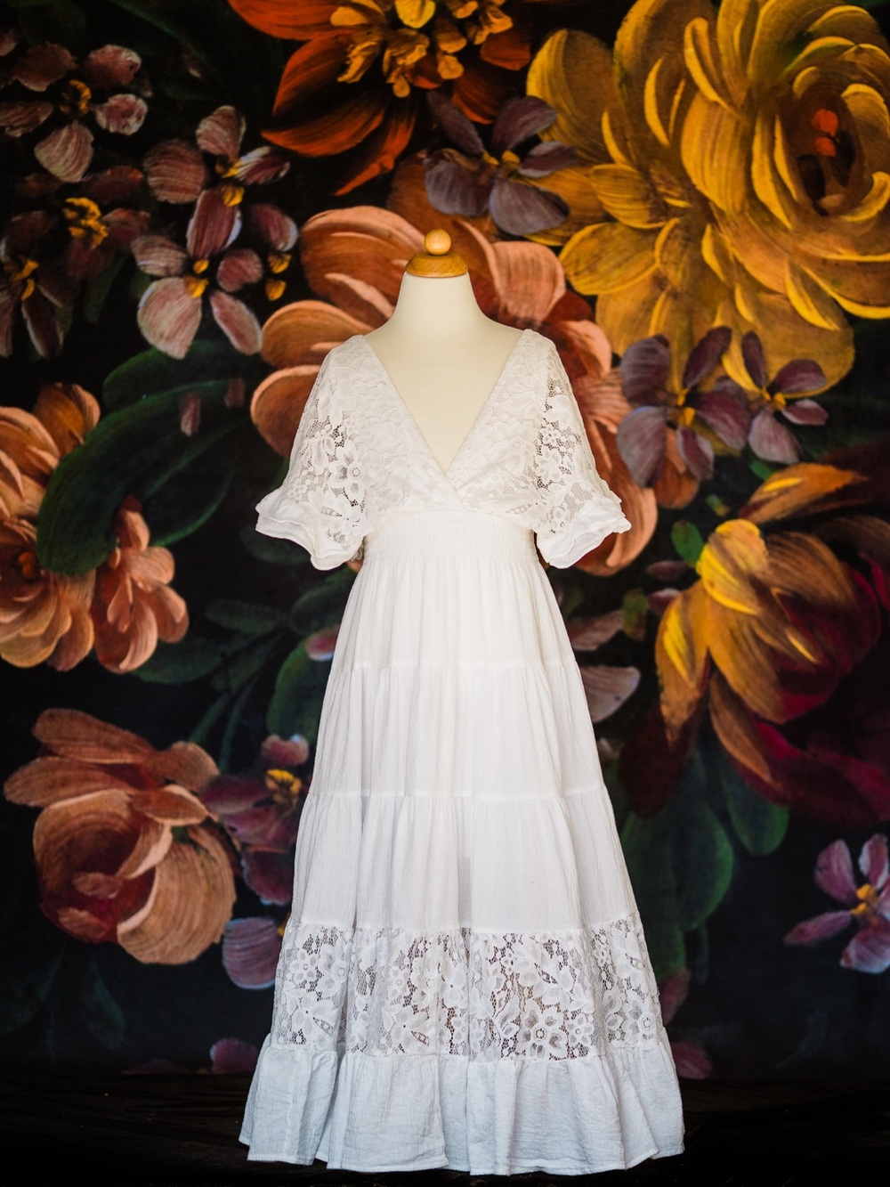 Boho Rustic Flower Girl White Cotton Gauze Summer Beach Maxi Dress